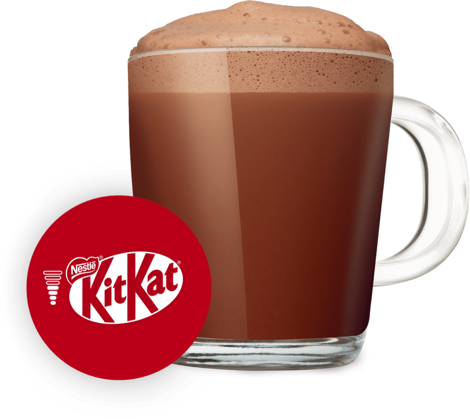 Cup of Dolce Gusto KitKat hot cocoa beverage.