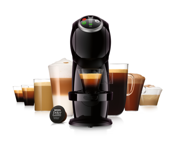 Dolce Gusto Genio 2 coffee machine and selection of drinks.