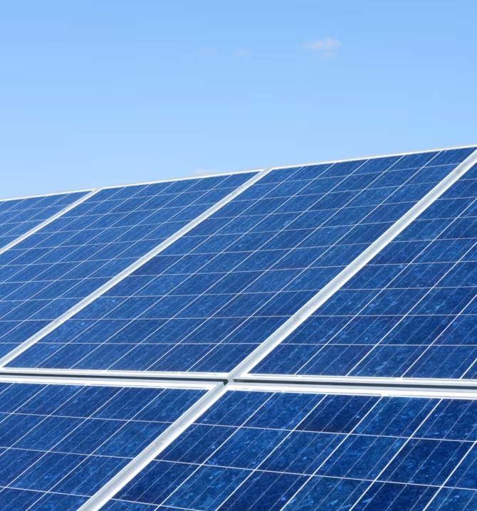 Close-up of solar panelled roof.